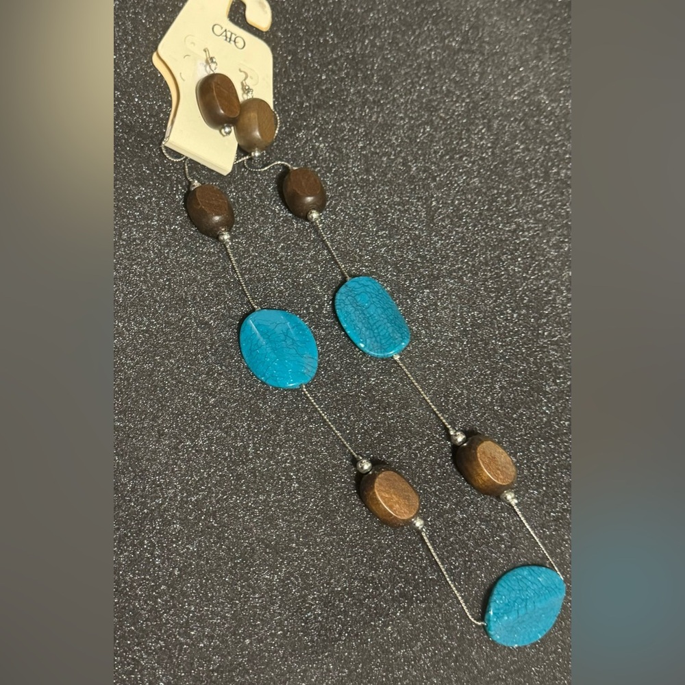 Nwt Necklace And Earrings Set Wood And Turquoise 10$